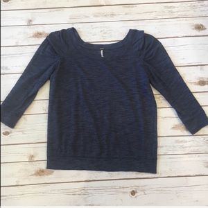Free People Blue Marled Ruched 3/4 Top - Size Medium